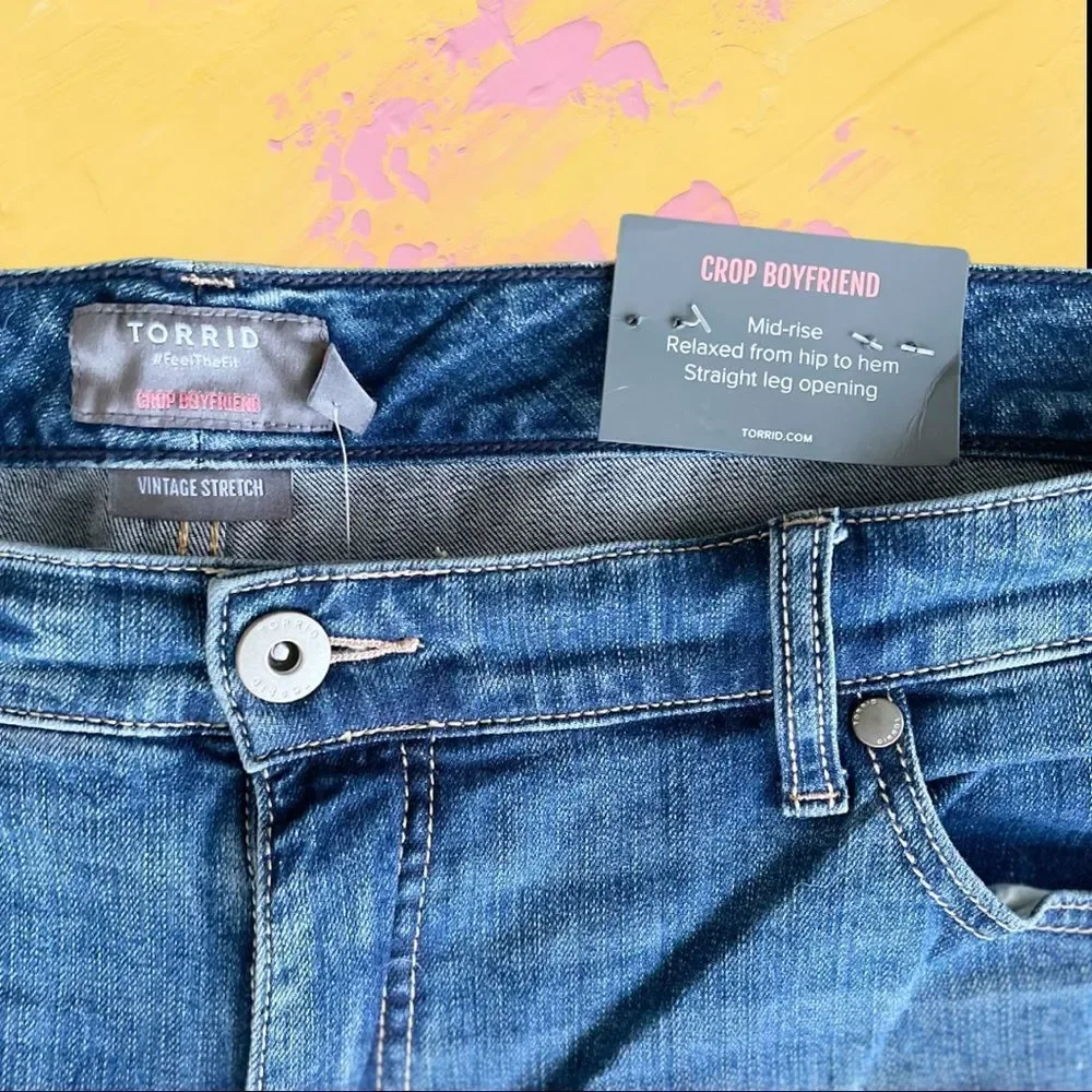 Torrid Medium Wash Eco Vintage Stretch Crop Boyfriend Jeans Size 22 NWT - Picture 12 of 14